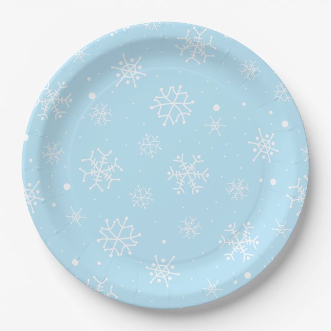 Assiettes En Carton Bébé Flèche de neige bleu et blanc (Devant)