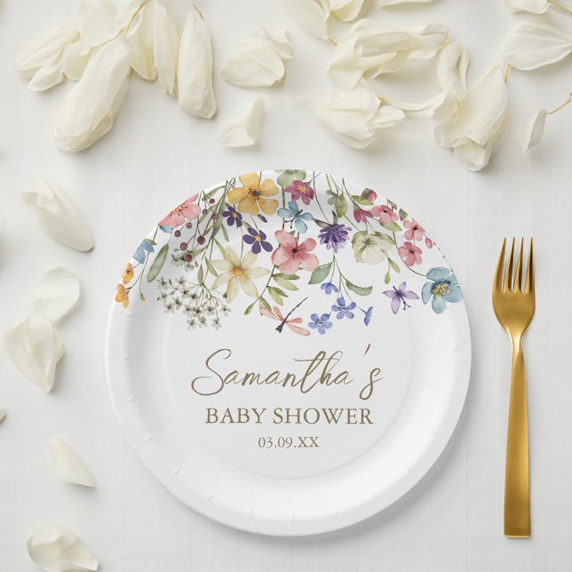 Assiettes En Carton Bébé fleur sauvage dans le Baby shower en fleurs (Créateur téléchargé)