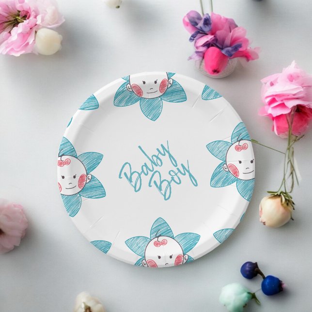 Assiettes En Carton Bébé garçon  (baby boy theme,birthday,wedding,baby shower,special occasion event paper plate party supplies)