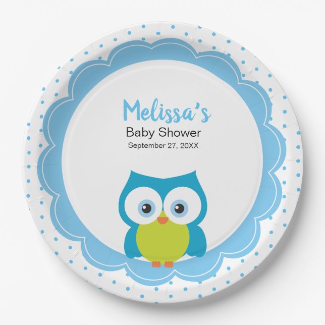 Assiettes En Carton Bébé Garçon grand souri Chouette souriante plaque  (Devant)