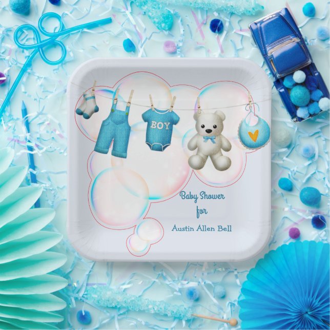 Assiettes En Carton Bébé Garçon Ligne En Bleu (Fête)