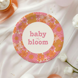 Assiettes En Carton Bébé hippie rose Super rétro en fleur   Boho