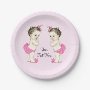 Assiettes En Carton Bébé Jumeaux Fille Rose