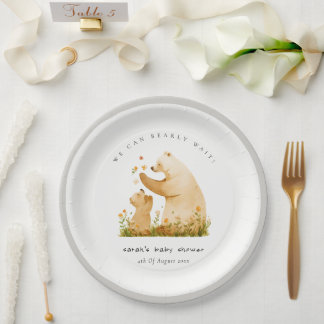 Assiettes En Carton Bébé maman Bearly Wait Floral Neutal Baby shower