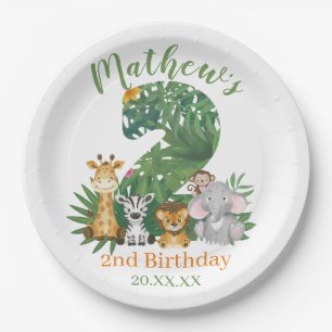 Assiettes En Carton  Bébé mignon 2ème anniversaire Jungle Safari