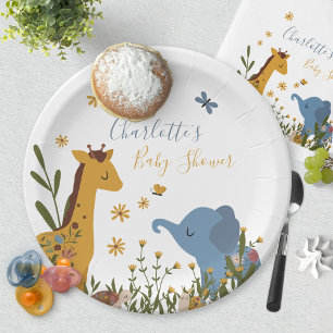 Assiettes En Carton Bébé mignon Animaux Floral Baby shower rond