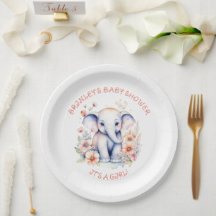 Assiettes En Carton Bébé mignon Baby shower de fille d'éléphant