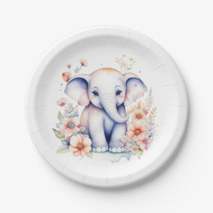 Assiettes En Carton Bébé mignon Baby shower de fille d'éléphant