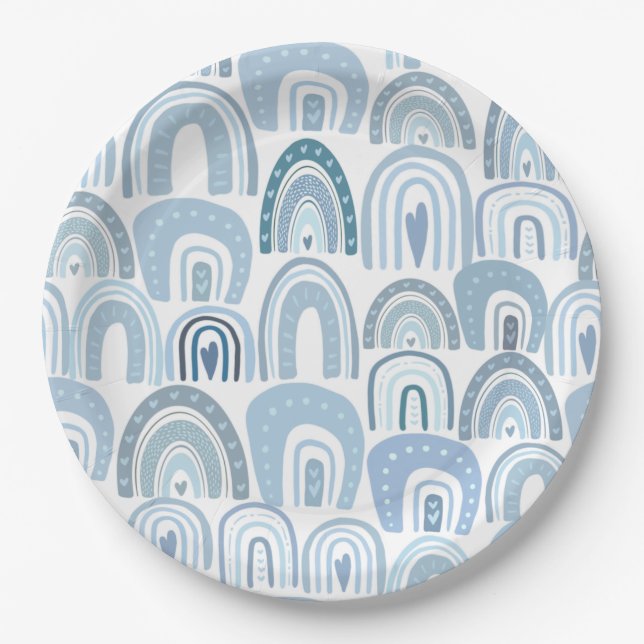 Assiettes En Carton Bébé mignon bleu Boho Rainbow Motif (Devant)