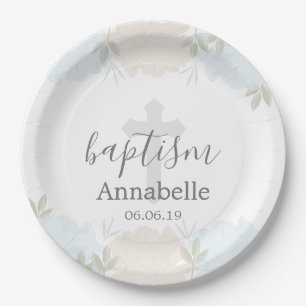 Assiettes En Carton Bébé mignon Bleu Floral Baptême bébé
