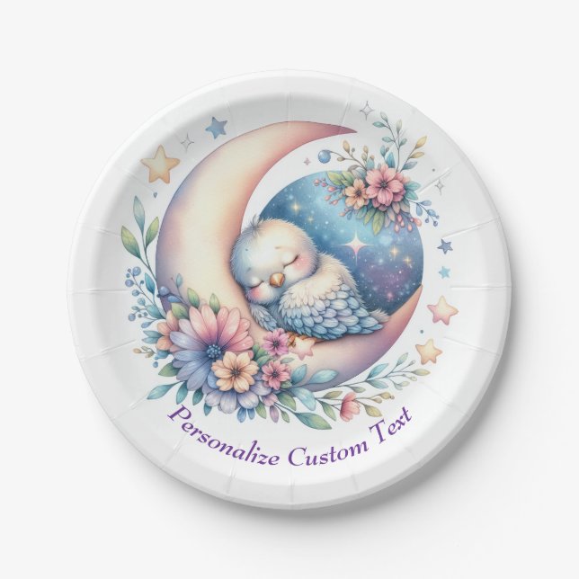 Assiettes En Carton Bébé mignon dormant sur la lune (Devant)