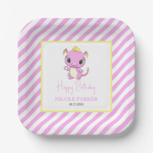 Assiettes En Carton Bébé mignon Dragon Pink Stripes Anniversaire