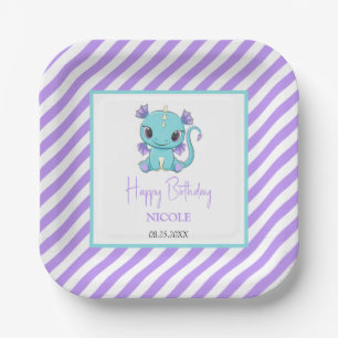 Assiettes En Carton Bébé mignon Dragon Purple Stripes Anniversaire