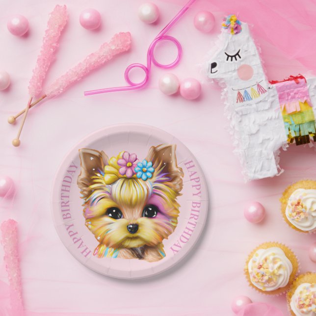 Assiettes En Carton Bébé mignon et adorable Yorkie (Fête)