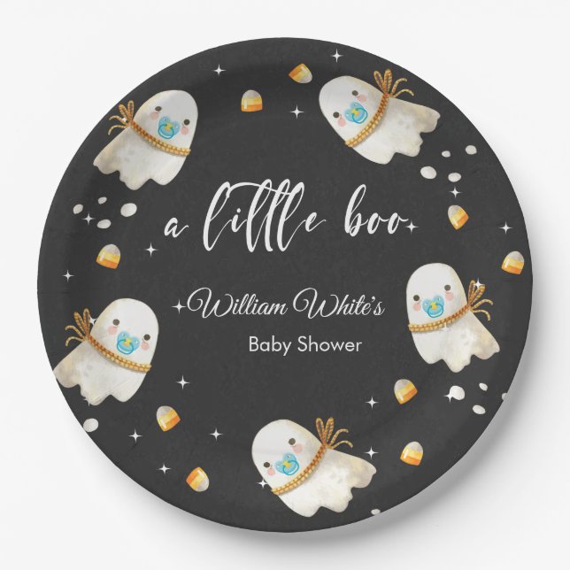 Assiettes En Carton Bébé mignon fantôme Halloween Baby shower d'automn (Devant)