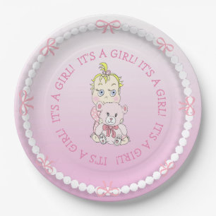 Assiettes En Carton Bébé mignon fille tenant Baby shower Ours Teddy