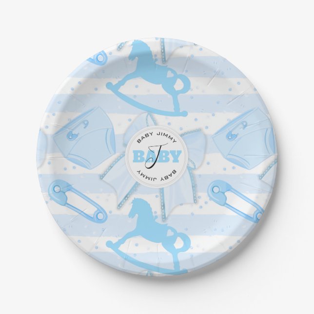 Assiettes En Carton Bébé mignon garçon Motif monogramme (Devant)