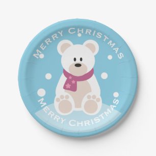 Assiettes En Carton Bébé mignon Ours polaire Joyeux Noël fête