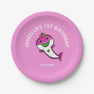 Assiettes En Carton Bébé mignon requin rose 1er anniversaire