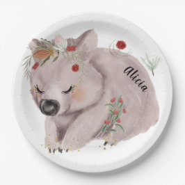 Assiettes En Carton Bébé mignon Wombat Gold Speckle personnalisé