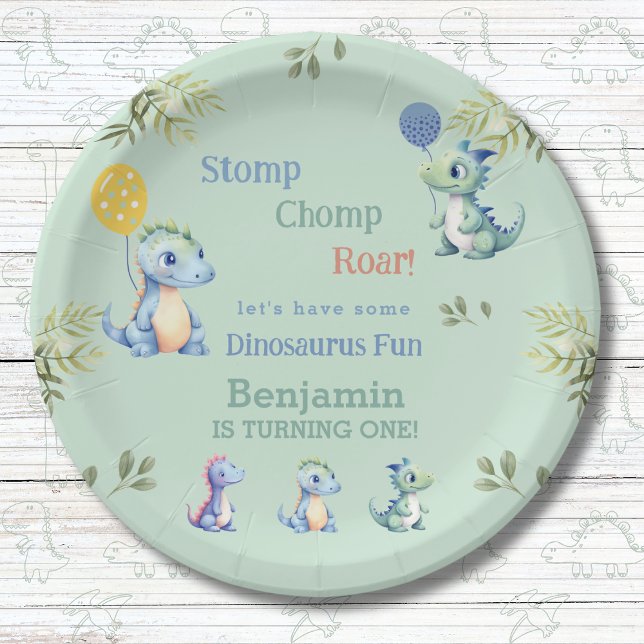 Assiettes En Carton Bébé mignonne Dinosaur 1er anniversaire fête (Créateur téléchargé)