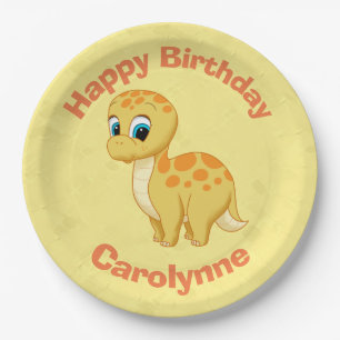 Assiettes En Carton Bébé mou Brontosaurus Dinosaur Cutisaurus Jaune