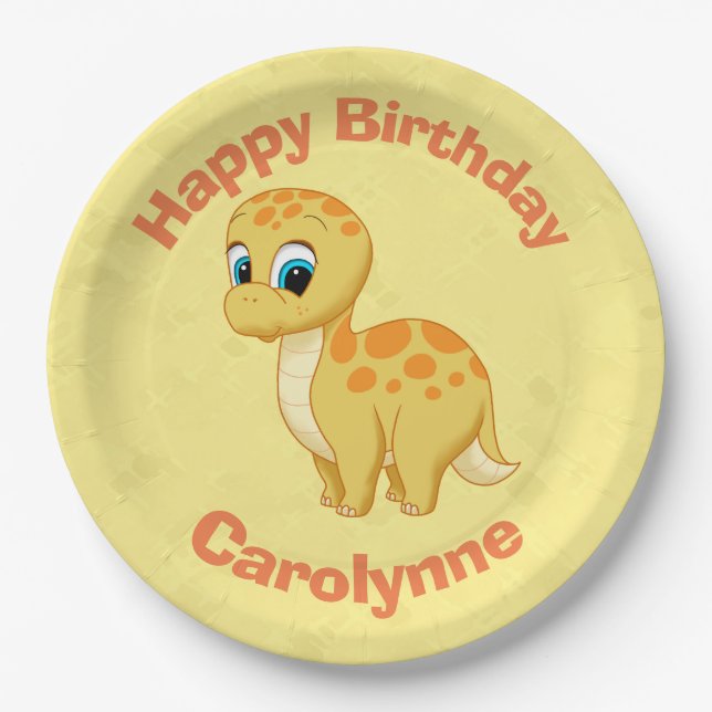 Assiettes En Carton Bébé mou Brontosaurus Dinosaur Cutisaurus Jaune (Devant)