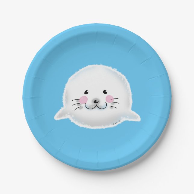 Assiettes En Carton Bébé phoque pelucheux mignon (Devant)