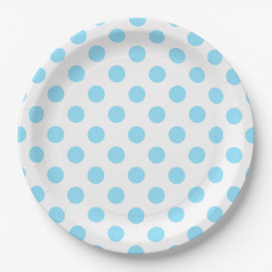 Assiettes En Carton Bébé pois bleu et blanc