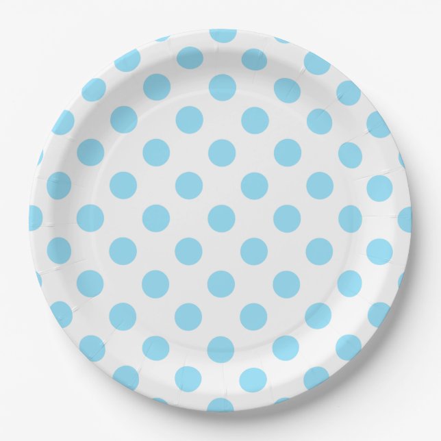 Assiettes En Carton Bébé pois bleu et blanc (Devant)
