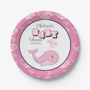 Assiettes En Carton Bébé Polka rose Pointe Baleine   Personnaliser