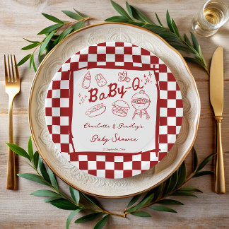 Assiettes En Carton Bébé q barbecue rouge à carreaux baby shower