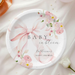 Assiettes En Carton Bébé rose Bow En Fleur Baby shower Plaque Papier