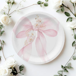 Assiettes En Carton Bébé rose en fleur Baby shower Sakura