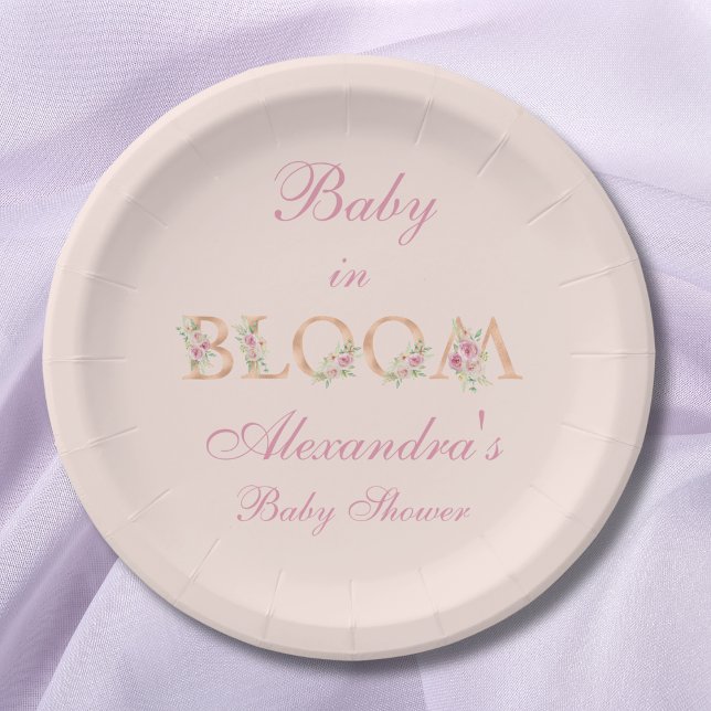 Assiettes En Carton Bébé rose rose pâle dans le Baby shower fleuri (Créateur téléchargé)