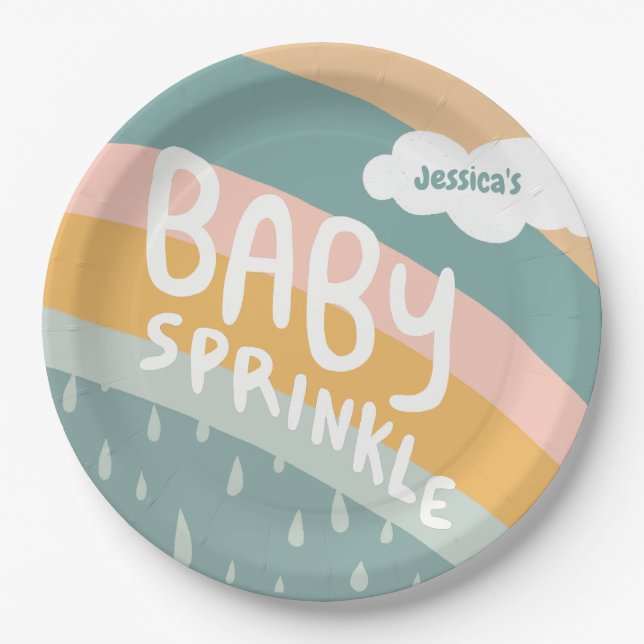 Assiettes En Carton BÉBÉ SPRINKLE Cute Nuages Rainbow Pastel Custom (Devant)