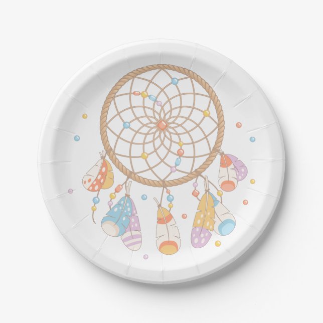 Assiettes En Carton Bébé tribal de Dreamcatcher Boho (Devant)