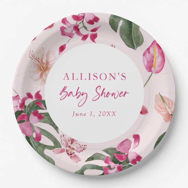 Assiettes En Carton Bébé tropical rose (Devant)
