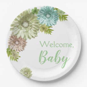 Assiettes En Carton Bébé Vert En Fleur Brunch Douche