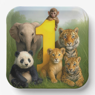 Assiettes En Carton Bébés Animaux Sauvages Avec un Numéro Un