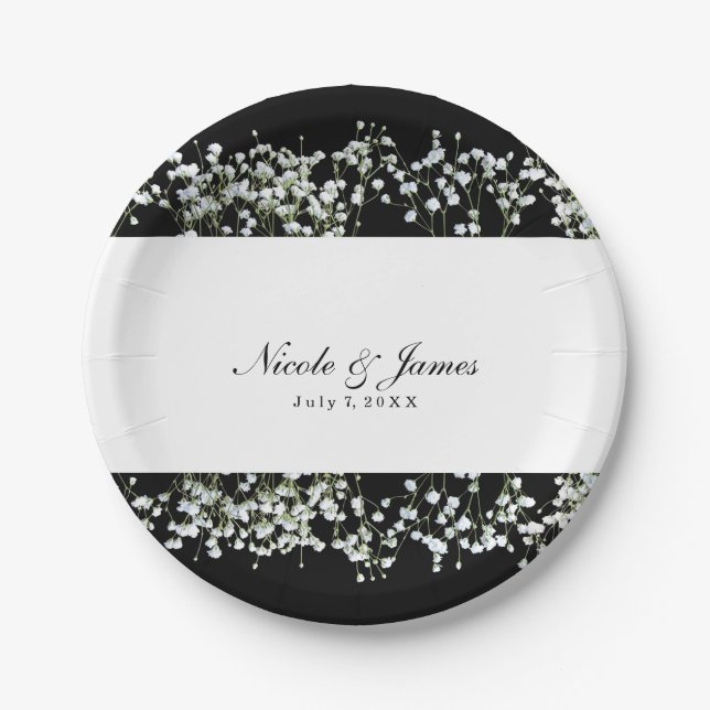 Assiettes En Carton Bébés noirs et blancs Respirer Plaques Mariages fl (Devant)