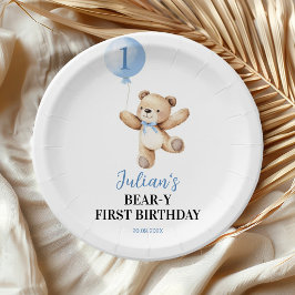 Assiettes En Carton Bécasseau mignon Ourson Bleu Boulon Anniversaire