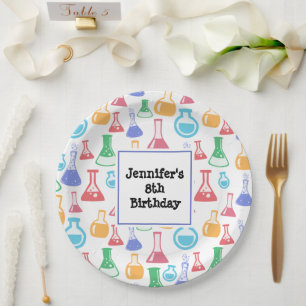 Assiettes En Carton Béchers et flacons Fun Science Motif Anniversaire