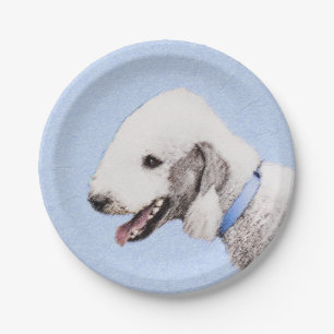 Assiettes En Carton Bedlington Terrier Peinture - Art Chien original