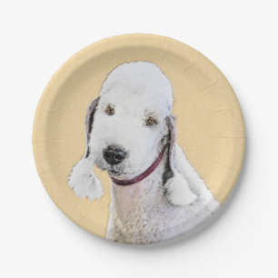 Assiettes En Carton Bedlington Terrier Peinture - Art Chien original