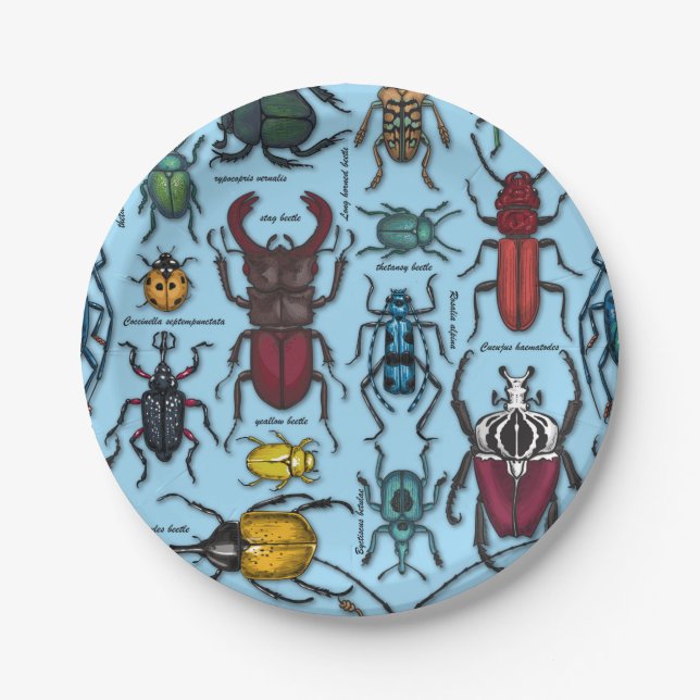 Assiettes En Carton Beetons sur bleu (Devant)