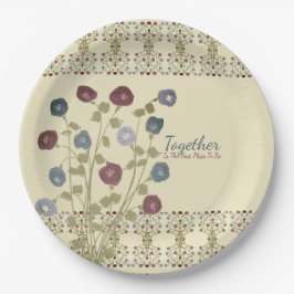 Assiettes En Carton Beige Avec Floral Bleu