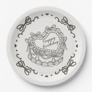Assiettes En Carton Beige Bow Retro Coquette gâteau Coquette Anniversa