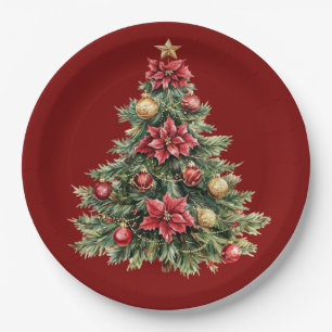 Assiettes En Carton Bel arbre pin rouge Noël