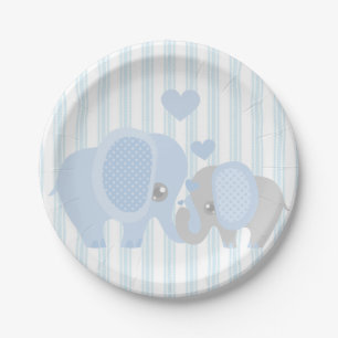 Assiettes En Carton Bel éléphant de bleu de bébé